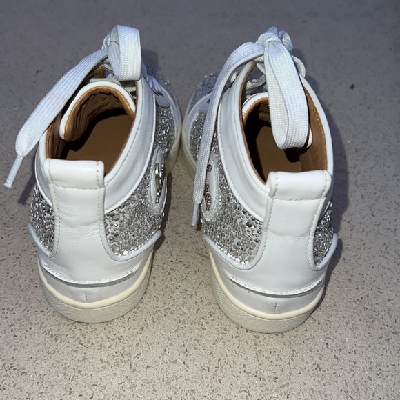 Christian Louboutin crystal Diamanté white high top lace sneaker flat red sole - Picture 3 of 9